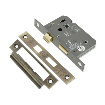 3" CE 3 Lever Bathroom Lock FD60 - Antique Brass