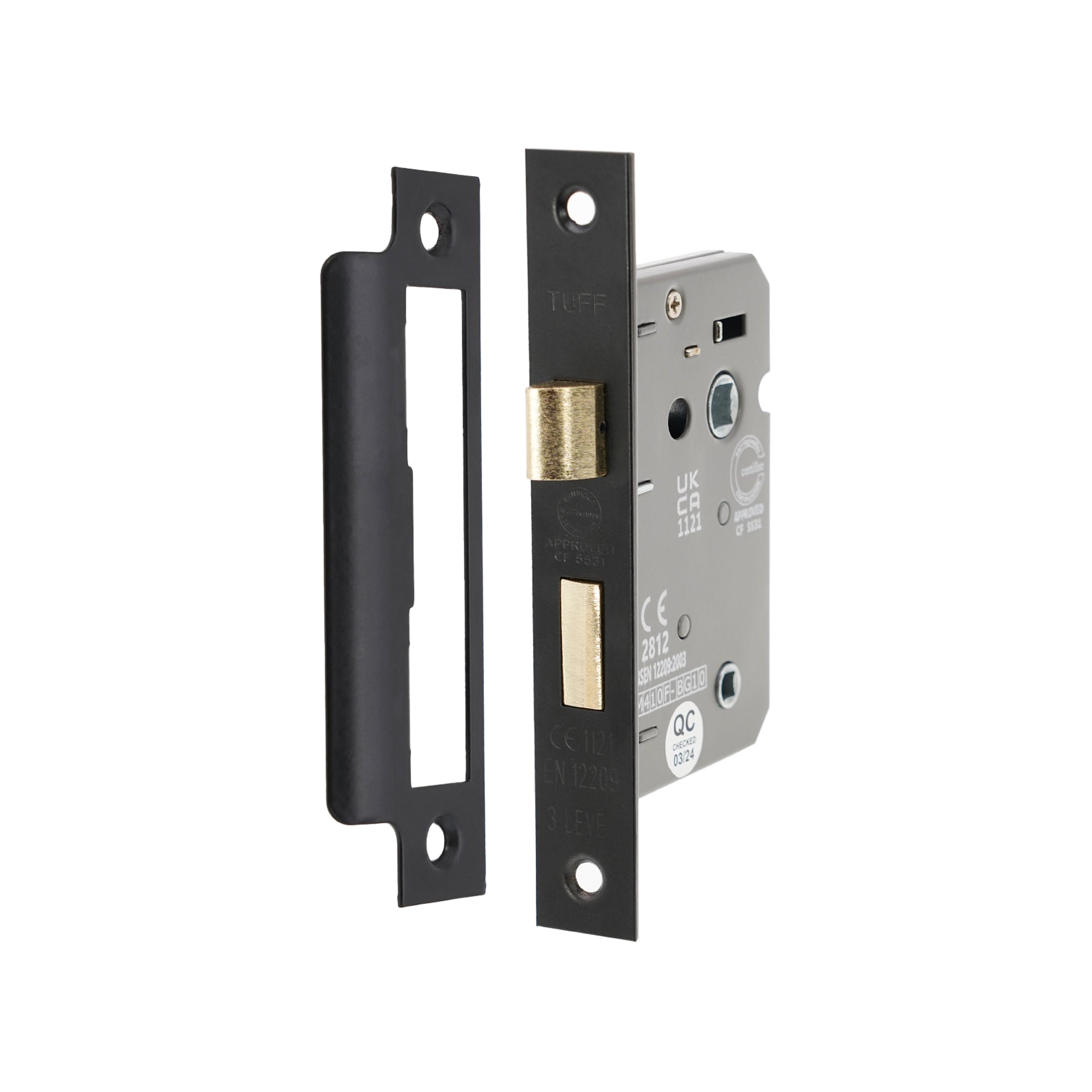 3" CE 3 Lever Bathroom Lock FD60 - Matt Black