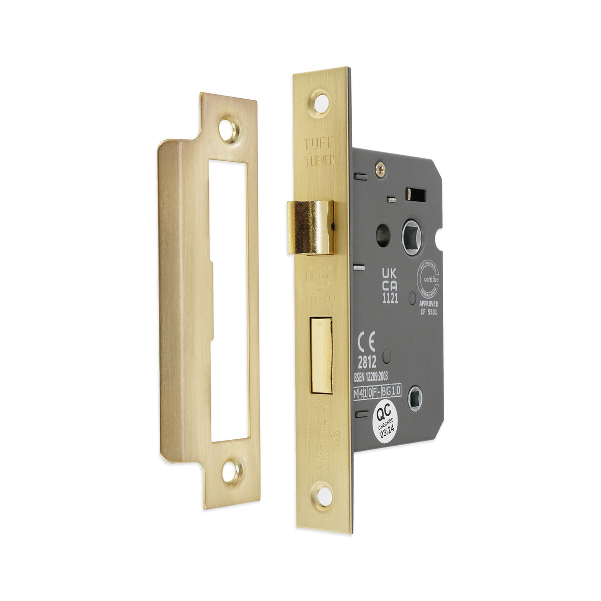 3" CE 3 Lever Bathroom Lock FD60 - Satin Brass
