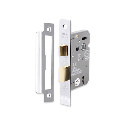 3" CE 3 Lever Mortice Sash Lock FD60 - Nickel Plated