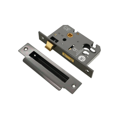 3" CE Euro Profile Mortice Sash Lock - Black Nickel