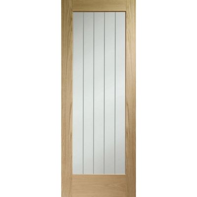 Suffolk P10 Internal Oak Fire Door with Clear Etched Glass (Unfinished)