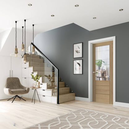 Palermo 2XG Internal Oak Fire Door with Clear Etched Glass (Unfinished)