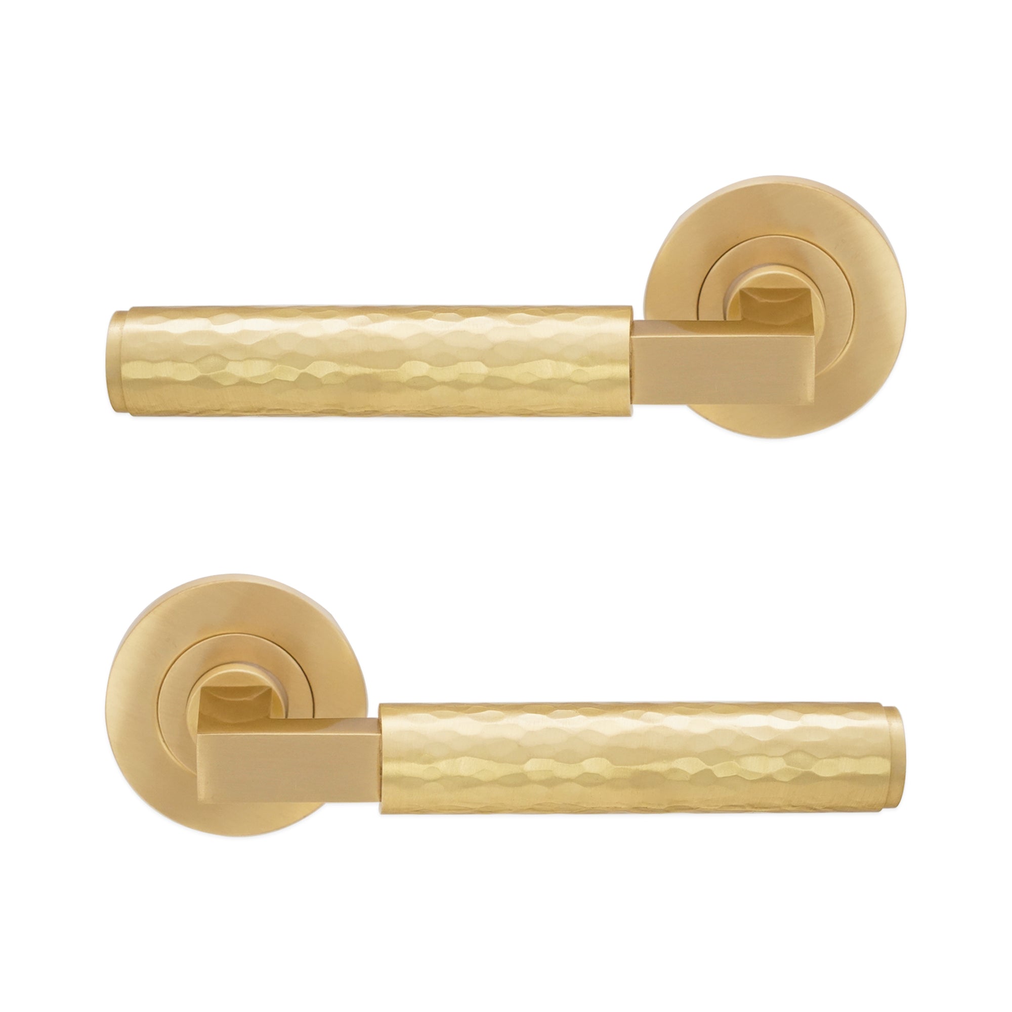 Hammered Knurlmond Lever on Rose Satin Brass