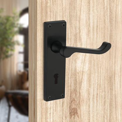 Victorian Scroll Lock Lever Handle 150mm Matt Black