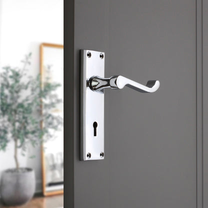 Victorian Scroll Lock Lever Handle 150mm Polished Chrome
