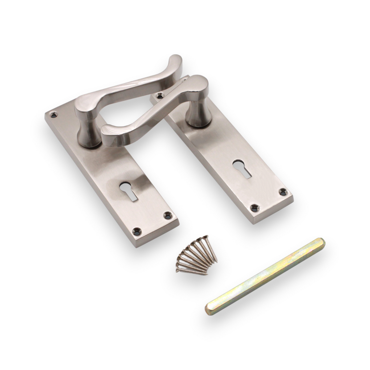Victorian Scroll Lock Lever Handle 150mm Satin Nickel