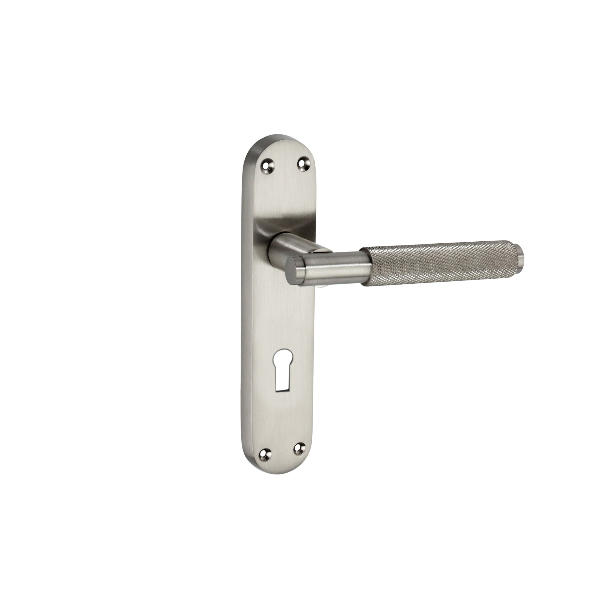 Connaught Knurled Lever on Backplate Lock Satin Nickel