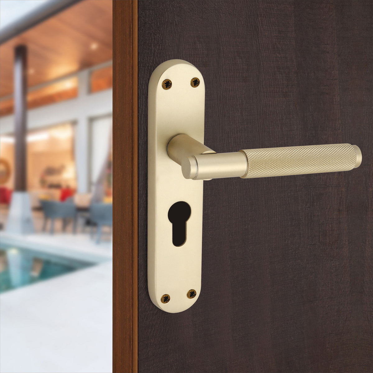 Connaught Knurled Lever on Backplate Euro Satin Brass