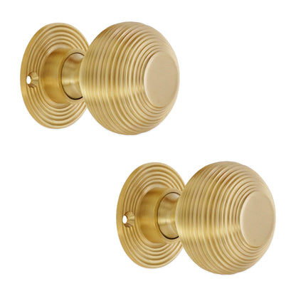 Beehive 50mm Mortice/Rim Door Knob Satin Brass