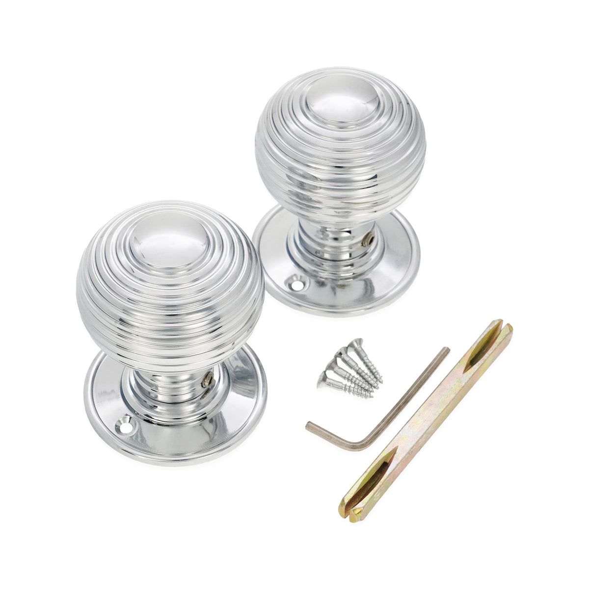 Beehive Large 60mm Mortice Door Knob Polished Chrome