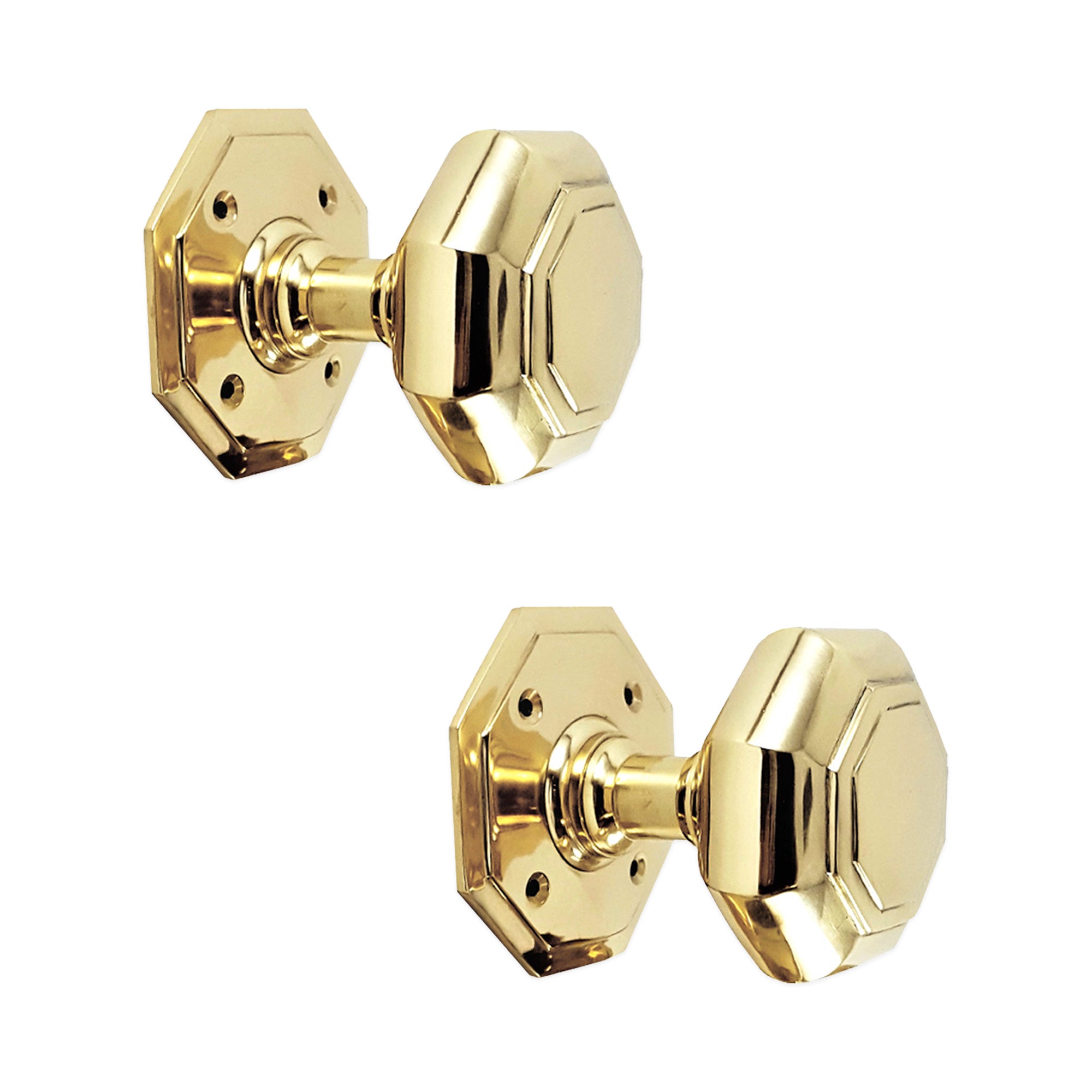 Octagonal Mortice Door Knobs Polished Brass