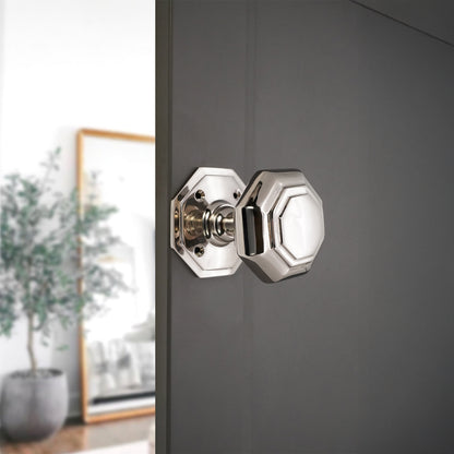 Octagonal Mortice Door Knobs Polished Nickel