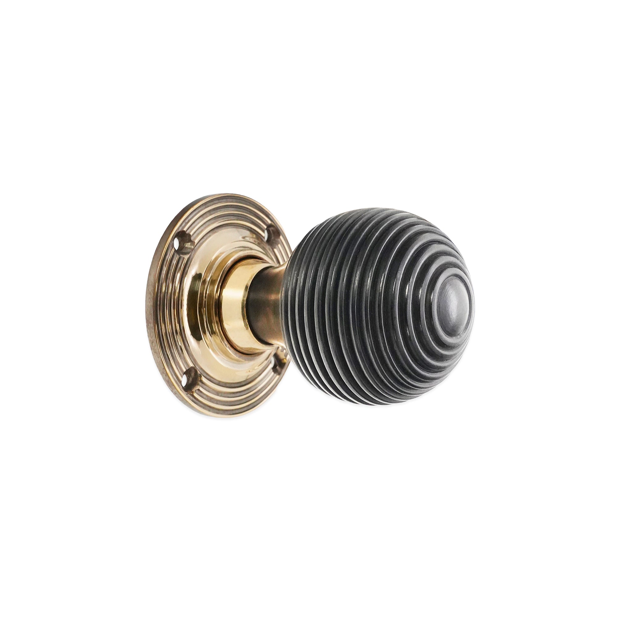Ebony Beehive Rim/Mortice Door Knob Aged Brass