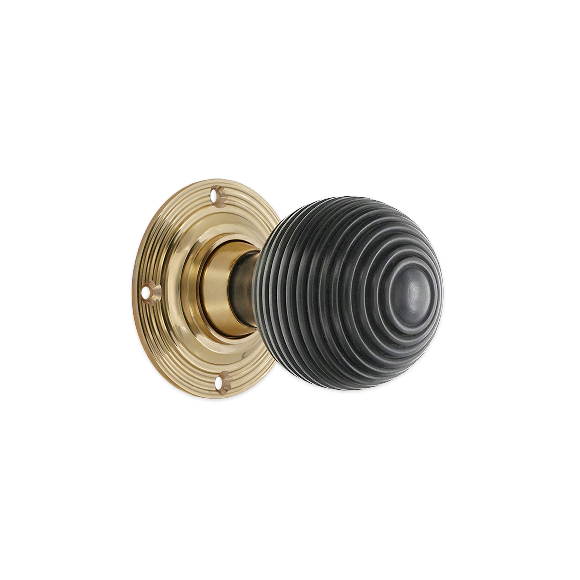Ebony Beehive Rim/Mortice Door Knob Polished Brass