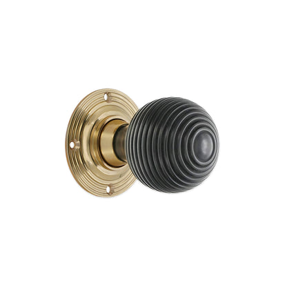 Ebony Beehive Rim/Mortice Door Knob Polished Brass