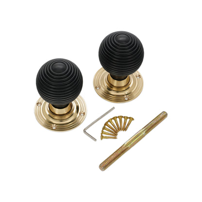 Ebony Beehive Rim/Mortice Door Knob Polished Brass