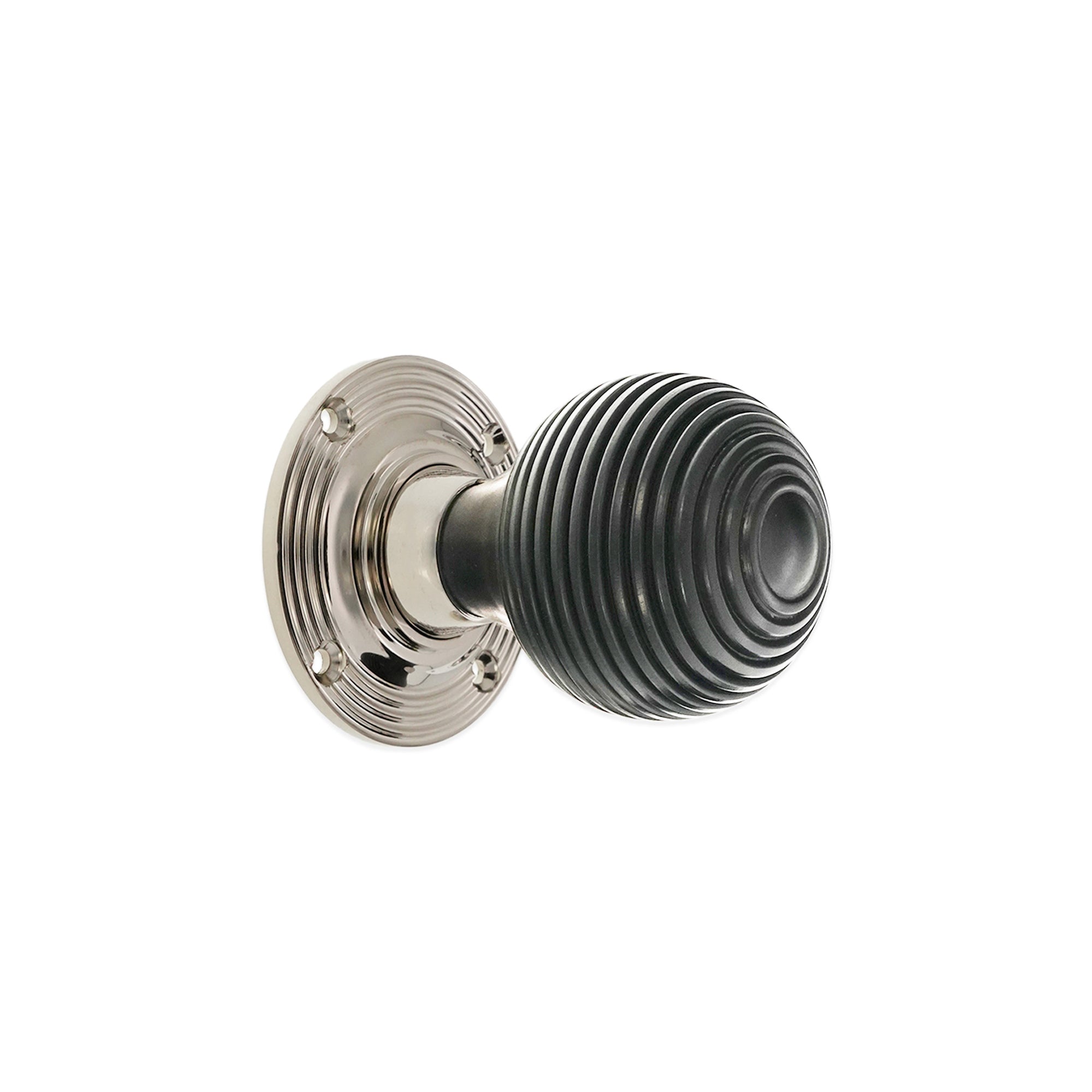 Ebony Beehive Rim/Mortice Door Knob Polished Nickel