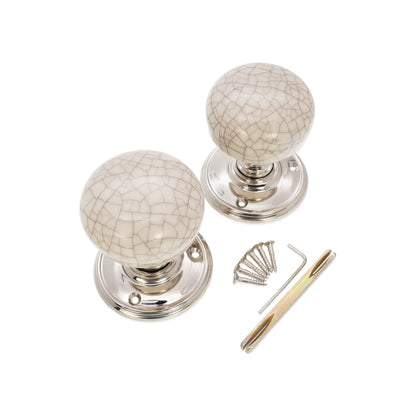 Crackled Porcelain Mortice Door Knob Polished Nickel