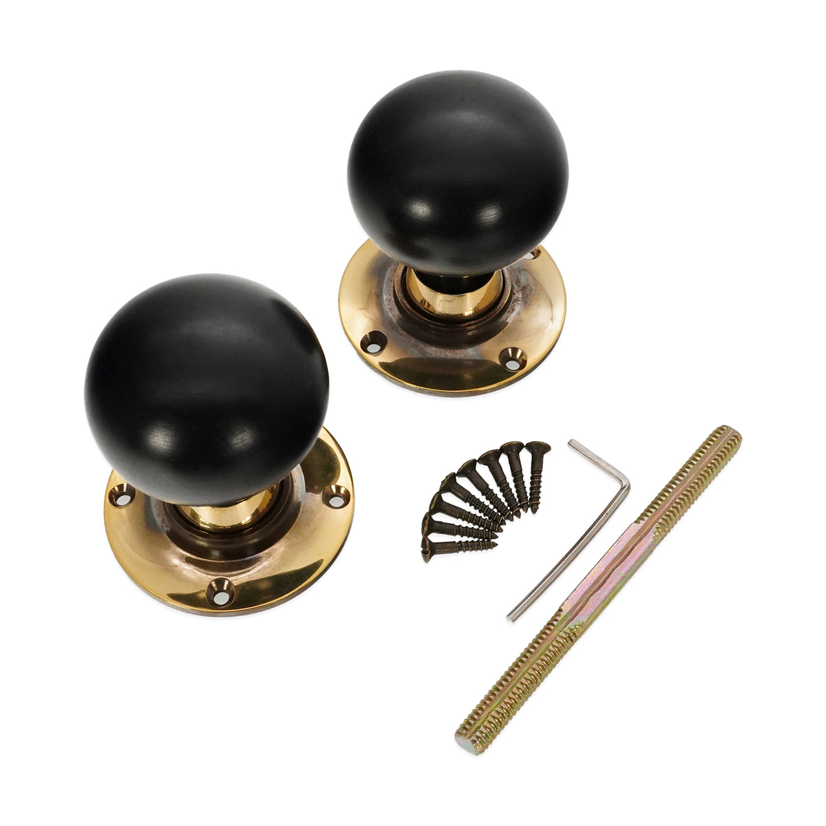 Ebony Bun Rim/Mortice Door Knob Aged Brass