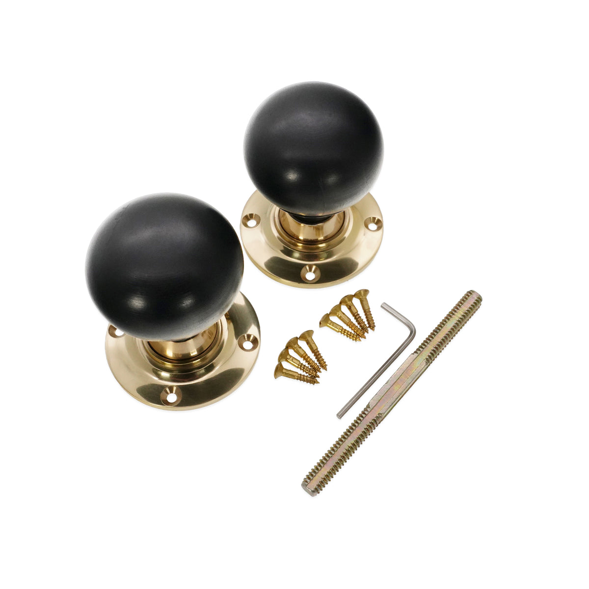 Ebony Bun Rim/Mortice Door Knob Polished Brass