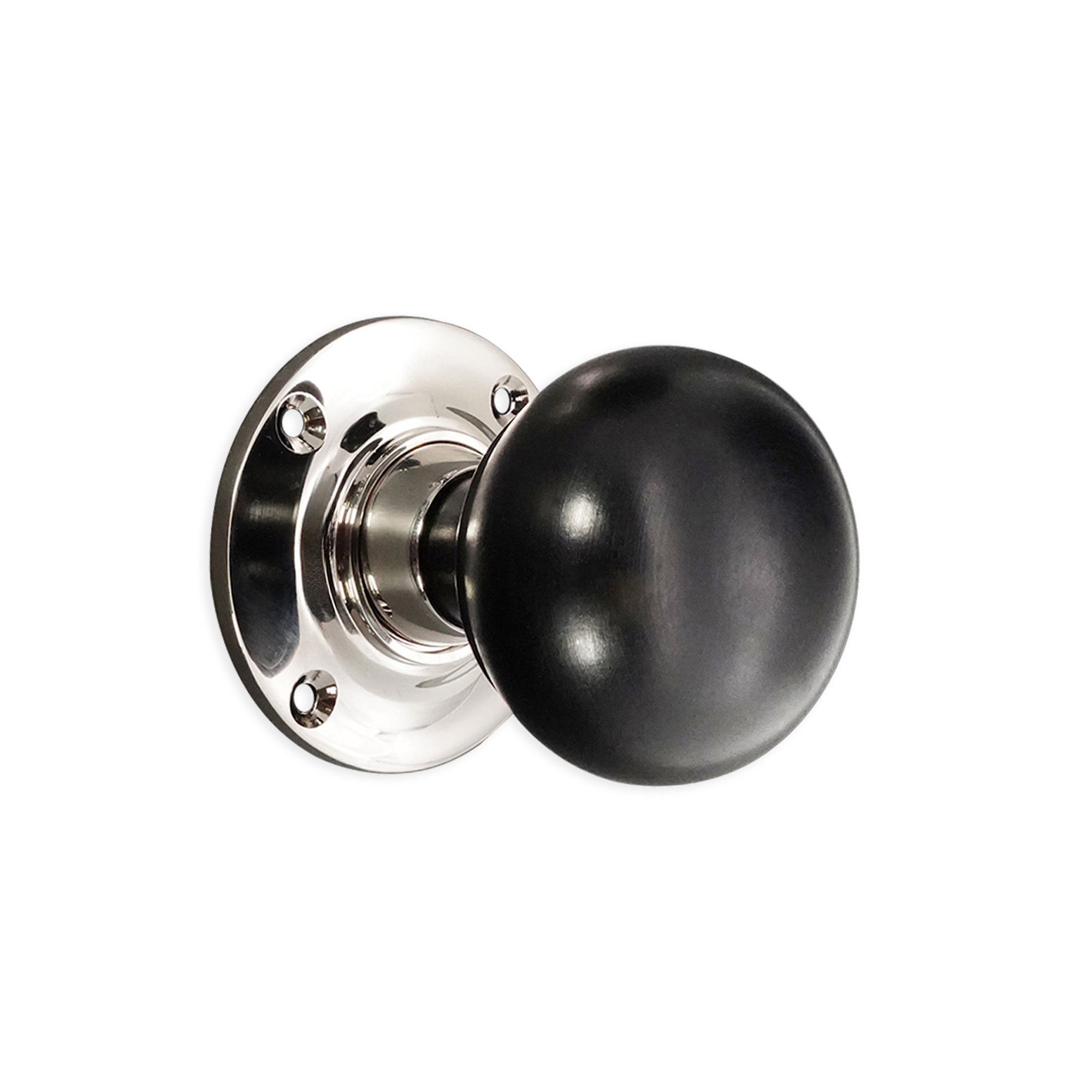 Ebony Bun Rim/Mortice Door Knob Polished Nickel