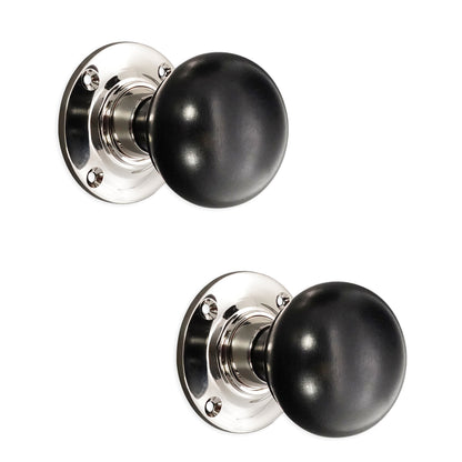 Ebony Bun Rim/Mortice Door Knob Polished Nickel