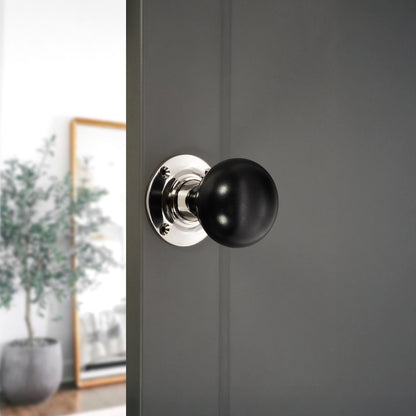 Ebony Bun Rim/Mortice Door Knob Polished Nickel