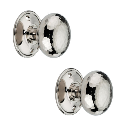 Hammered Cottage Large Mortice/Rim Door Knob Polished Nickel