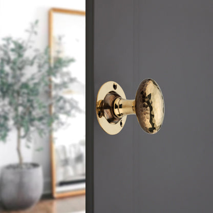 Hammered Oval Mortice Door Knob Aged Brass