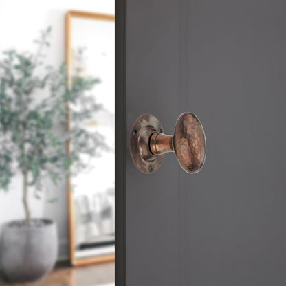 Hammered Oval Mortice Door Knob Antique