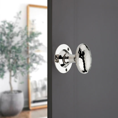Hammered Oval Mortice Door Knob Polished Nickel
