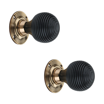 Ebonised Beehive Rim/Mortice Door Knob Aged Brass