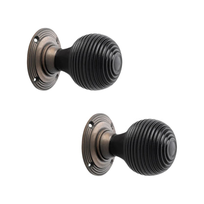 Ebonised Beehive Rim/Mortice Door Knob Matt Antique