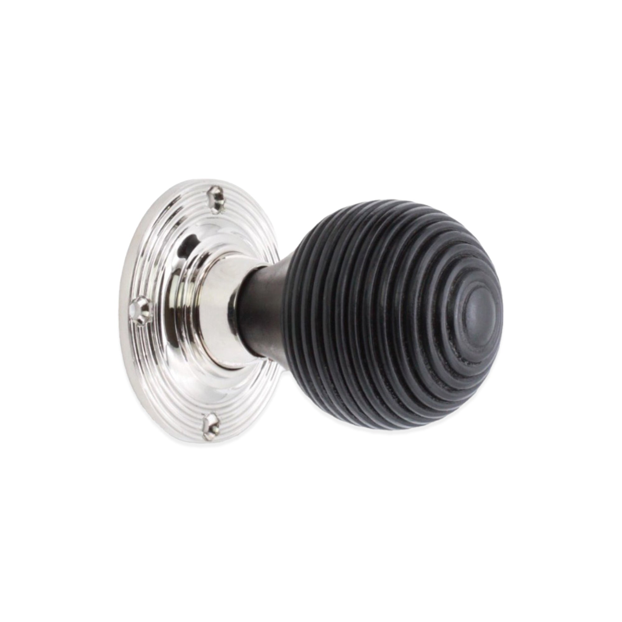 Ebonised Beehive Rim/Mortice Door Knob Polished Nickel