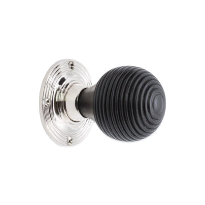 Ebonised Beehive Rim/Mortice Door Knob Polished Nickel Spira