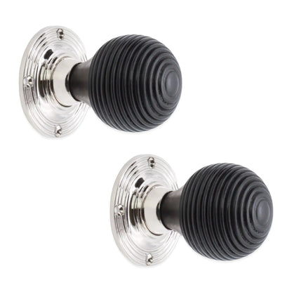 Ebonised Beehive Rim/Mortice Door Knob Polished Nickel Spira