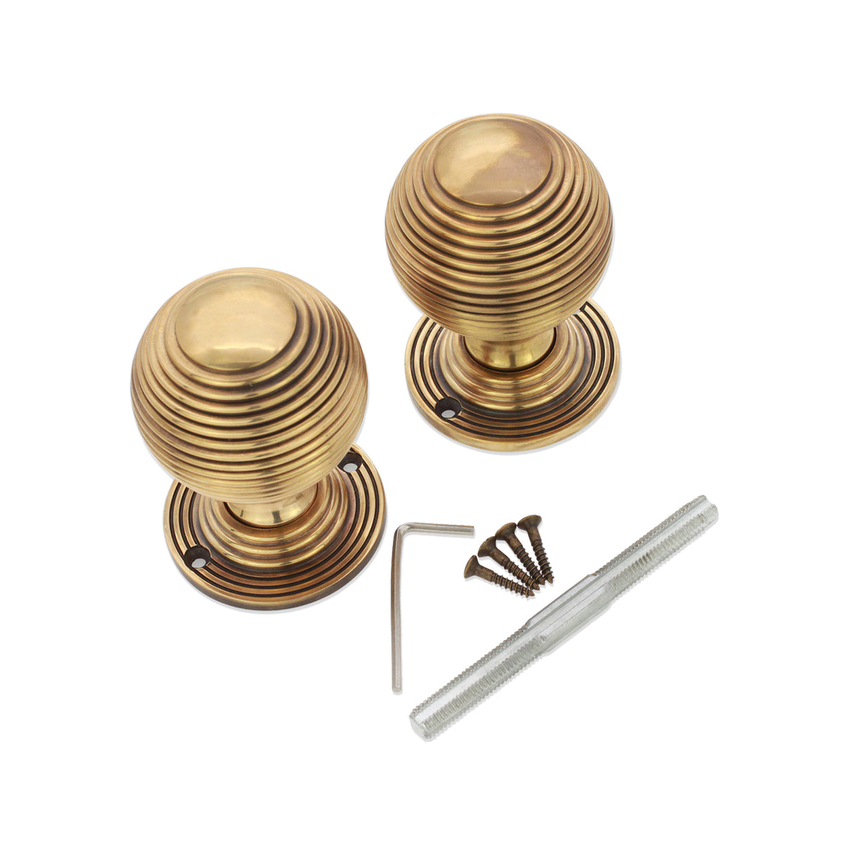 Reeded 60mm Rim/Mortice Door Knob Aged Brass
