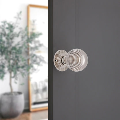 Reeded 60mm Rim/Mortice Door Knob Polished Nickel