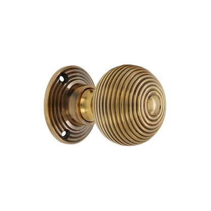 Ribbed Rim/Mortice Door Knob Aged Brass