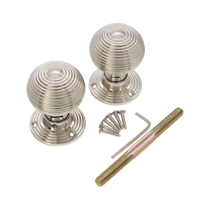 Ribbed Rim/Mortice Door Knob Polished Nickel