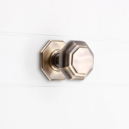 Octagonal Centre Door Knob Antique Brass