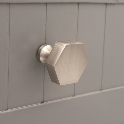Hexagonal Cupboard Knob Satin Silver