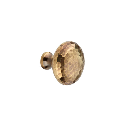 Hammered Mushroom 32mm Cupboard Knob Aged Brass