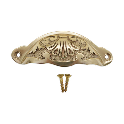 Floral Cup Pull Polished Brass