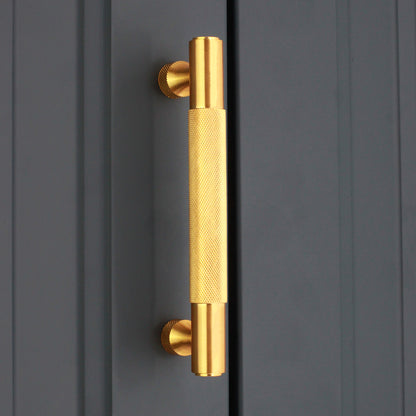 Knurled Bar Handles Medium Satin Brass