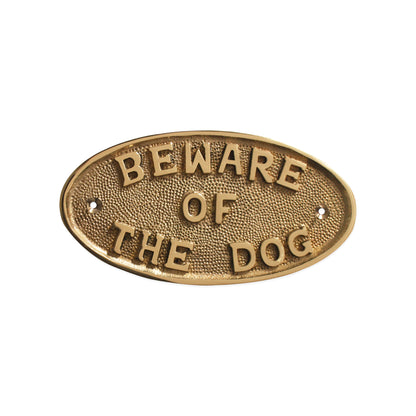 Beware Of The Dog Door Plate Polished Brass