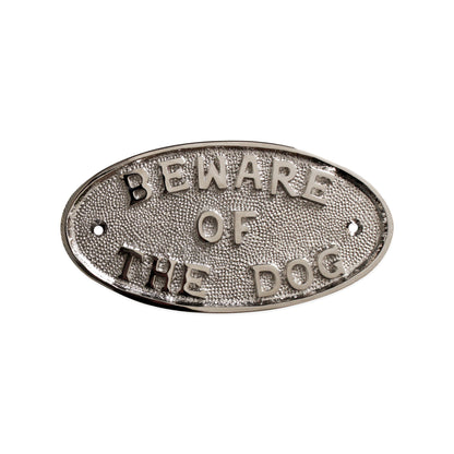 Beware Of The Dog Door Plate Polished Nickel