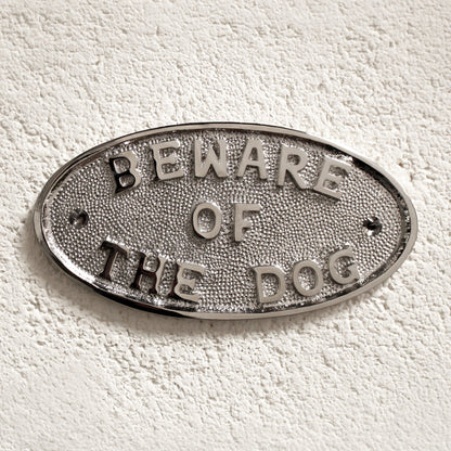 Beware Of The Dog Door Plate Polished Nickel