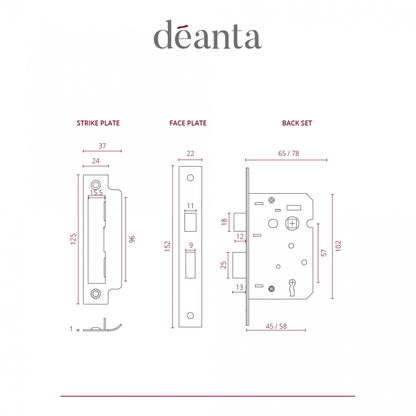 3 Lever Mortice Sash Lock Satin Nickel